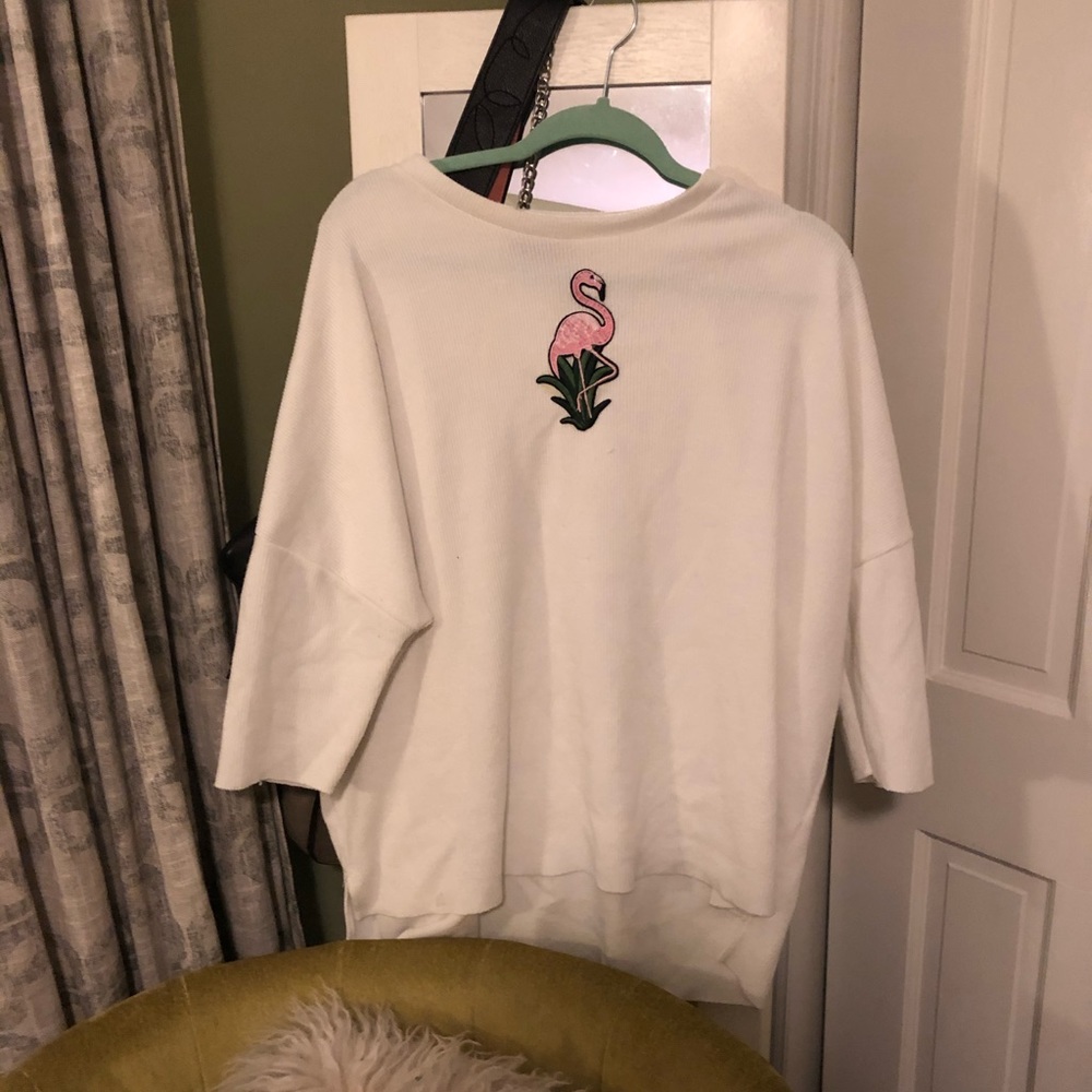 💕WHITE LARGE SHIRT WITH FLAMINGO PATCH 🦩